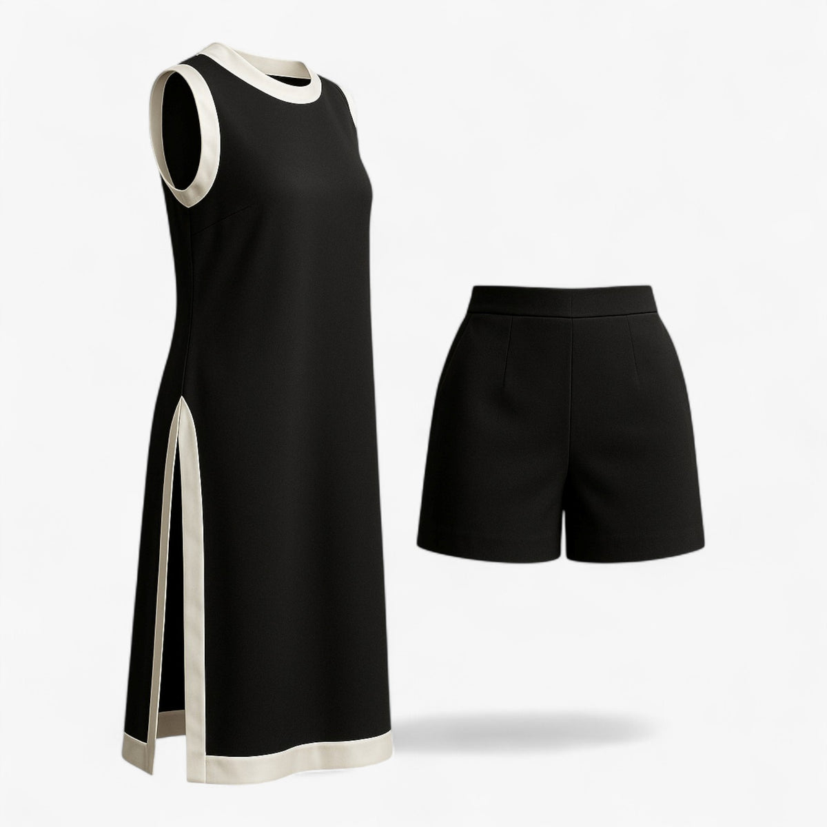 Women Set : Vrouwen Zomer Set met Boho Kleurblok - Zwart in Zwart van Pantino