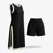 Women Set : Vrouwen Zomer Set met Boho Kleurblok - Zwart in Zwart van Pantino
