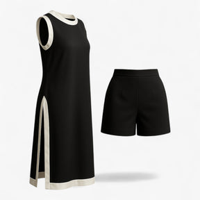 Women Set : Vrouwen Zomer Set met Boho Kleurblok - Zwart in Zwart van Pantino