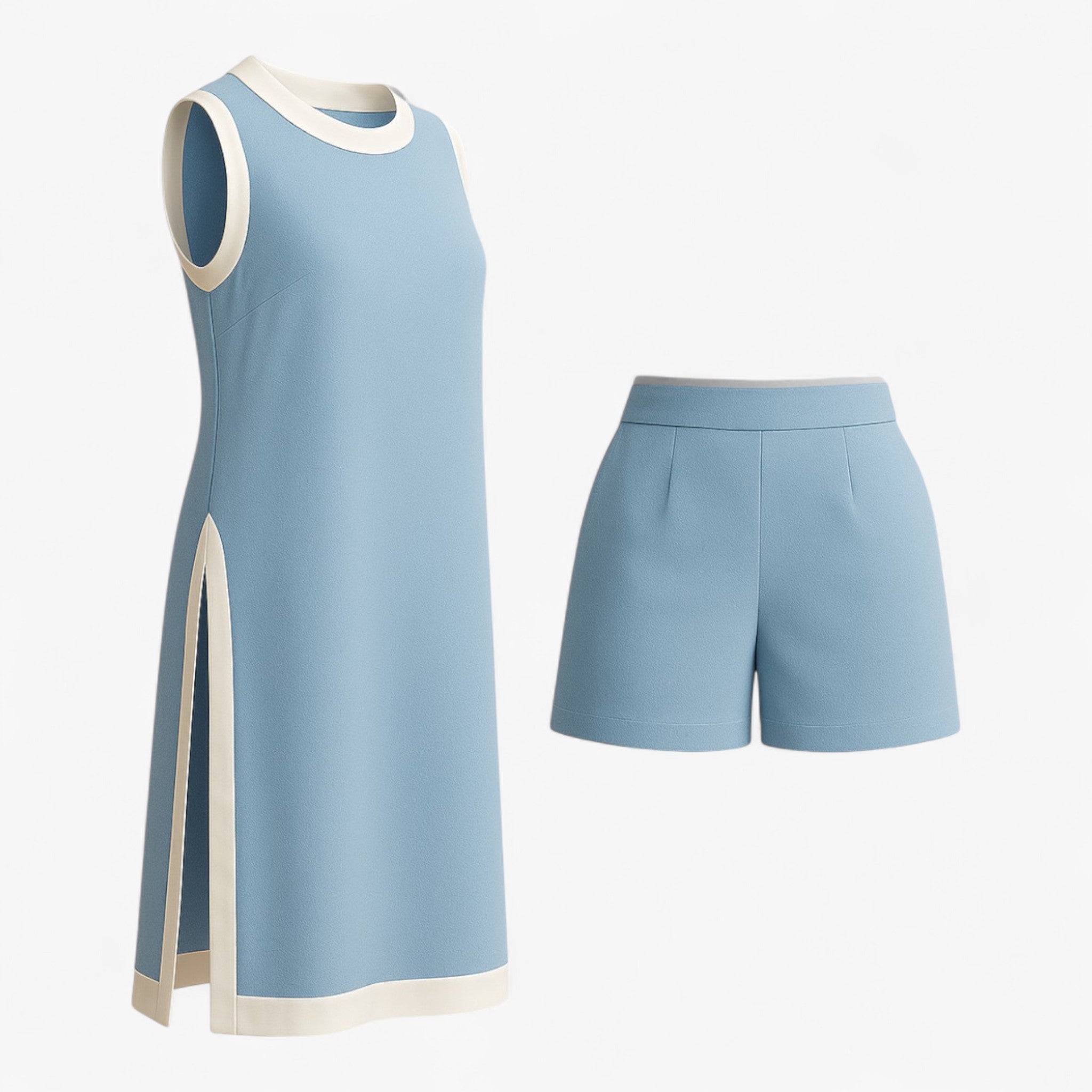 Women Set : Vrouwen Zomer Set met Boho Kleurblok - Zwart in Luchtblauw van Pantino
