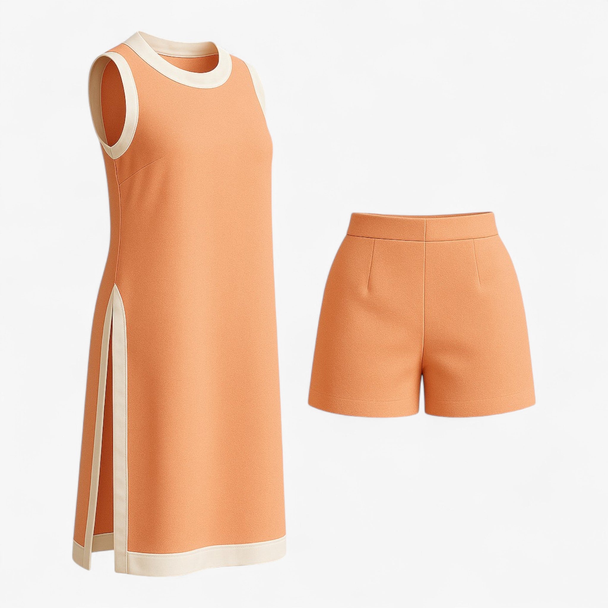 Women Set : Vrouwen Zomer Set met Boho Kleurblok - Zwart in Oranje van Pantino