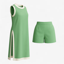 Women Set : Vrouwen Zomer Set met Boho Kleurblok - Zwart in Groen van Pantino