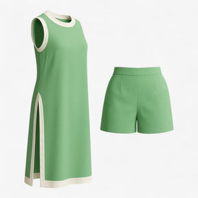 Women Set : Vrouwen Zomer Set met Boho Kleurblok - Zwart in Groen van Pantino