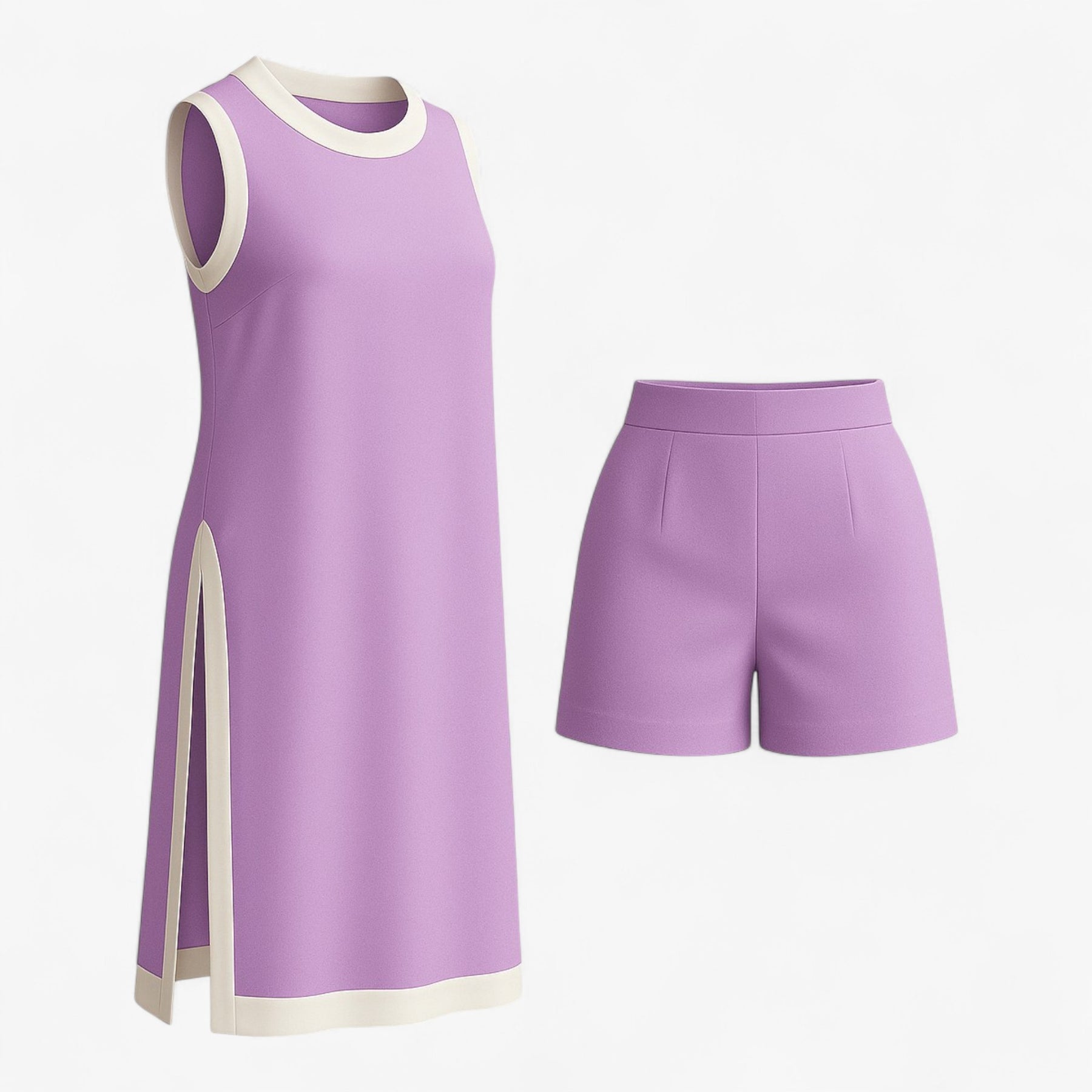 Women Set : Vrouwen Zomer Set met Boho Kleurblok - Zwart in Paars van Pantino