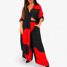 Women Dress : Dames Zomer Set: Elegante Blouse & Broek - 2-Delig Pak voor Vrouwen in Rood-Zwart van Pantino