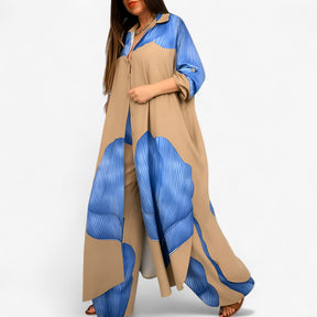 Women Dress : Dames Zomer Set: Elegante Blouse & Broek - 2-Delig Pak voor Vrouwen in Blauw-Khaki van Pantino