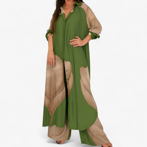 Women Dress : Dames Zomer Set: Elegante Blouse & Broek - 2-Delig Pak voor Vrouwen in Groen-Khaki van Pantino