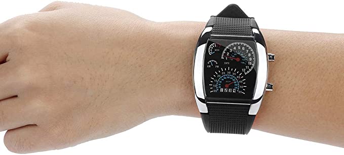 watches : Heren Horloge Zwart-Zilver - LED Snelheidsmeter - Stijlvol & Modern Design in van Pantino