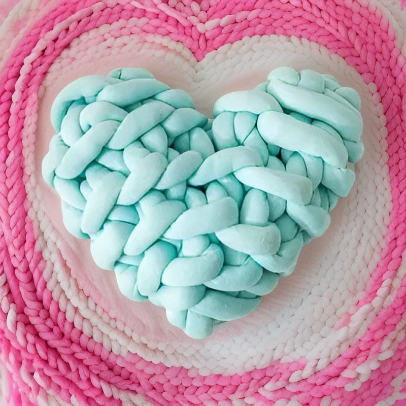 home & garden : Grof Gebreid Hartkussen voor een Gezellig Thuis - Heartpillow - Wit in Aqua van Pantino