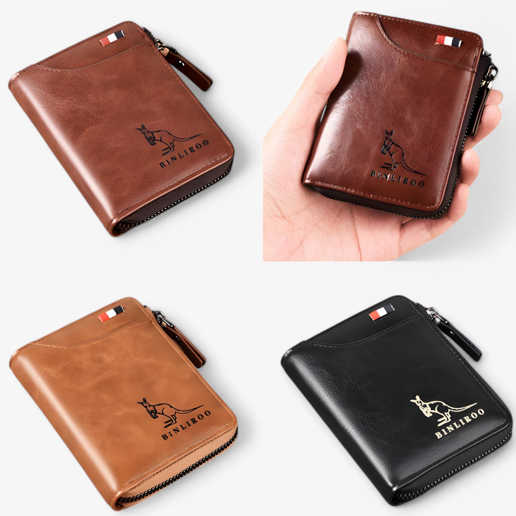 bags : Leather Kangaroo Wallet Leer - Bruin in van Pantino