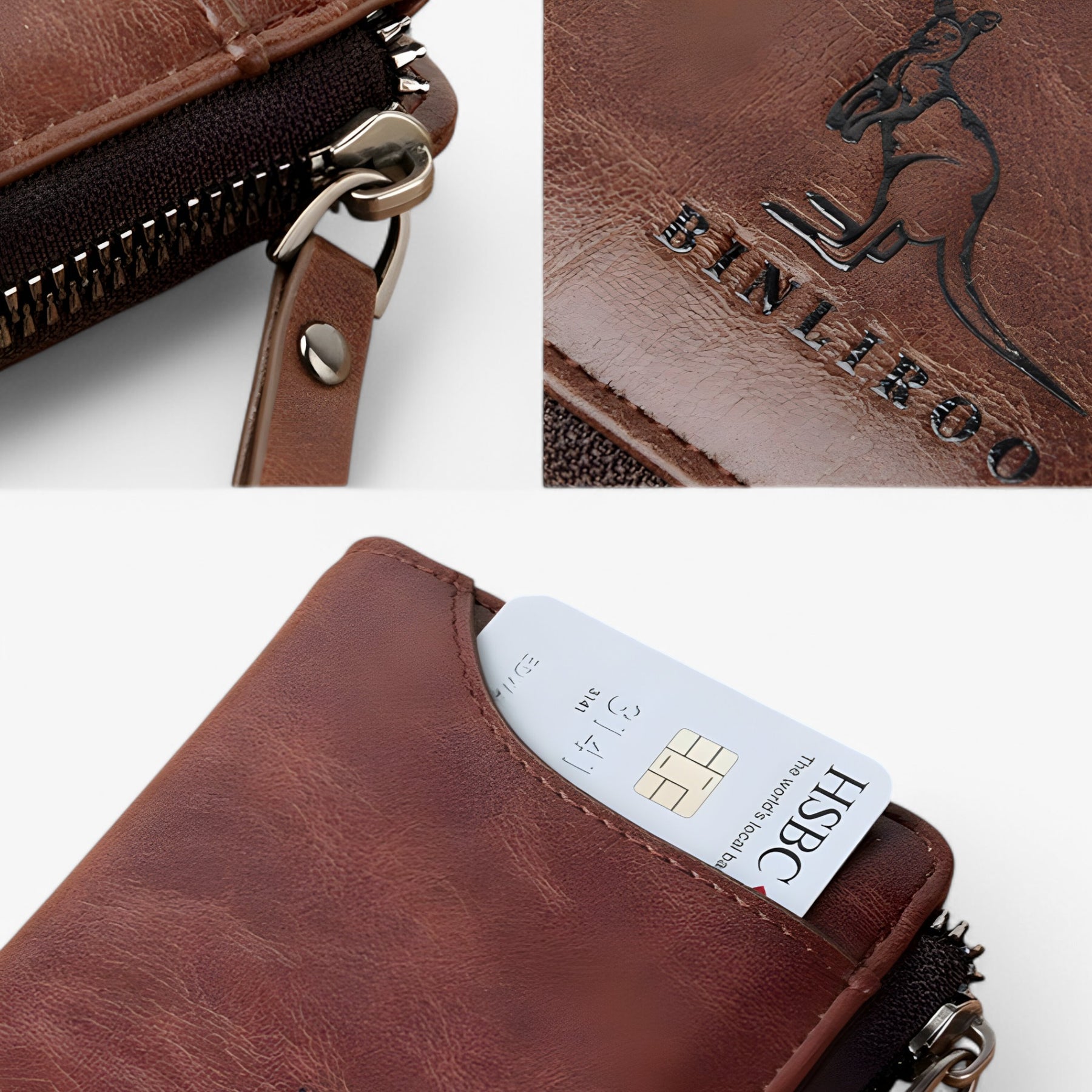 bags : Leather Kangaroo Wallet Leer - Bruin in van Pantino