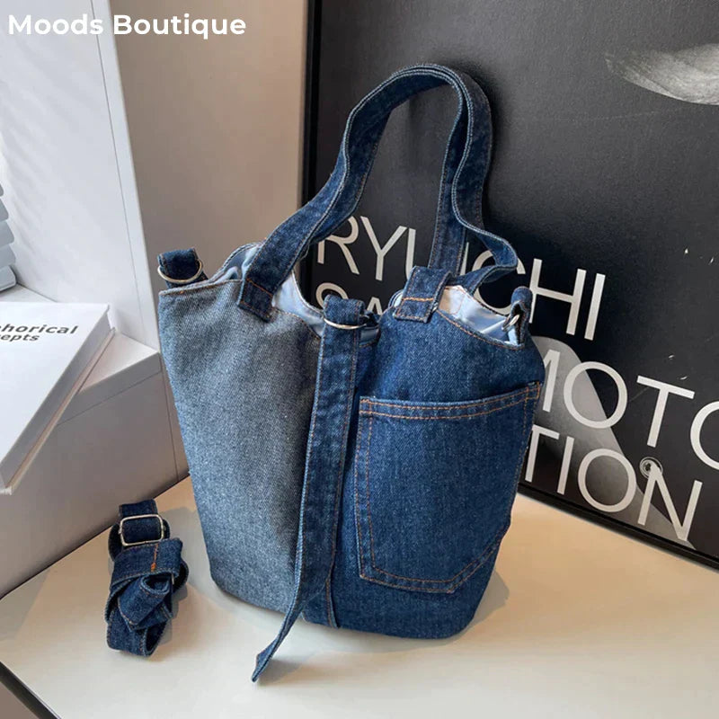 bags : Denim Patchwork Kruisbodytas - Donkerblauw in van Pantino