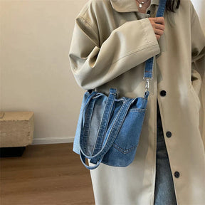 bags : Denim Patchwork Kruisbodytas - Donkerblauw in van Pantino