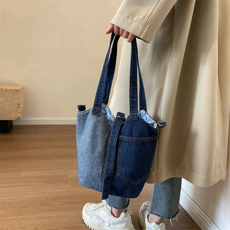 bags : Denim Patchwork Kruisbodytas - Donkerblauw in van Pantino