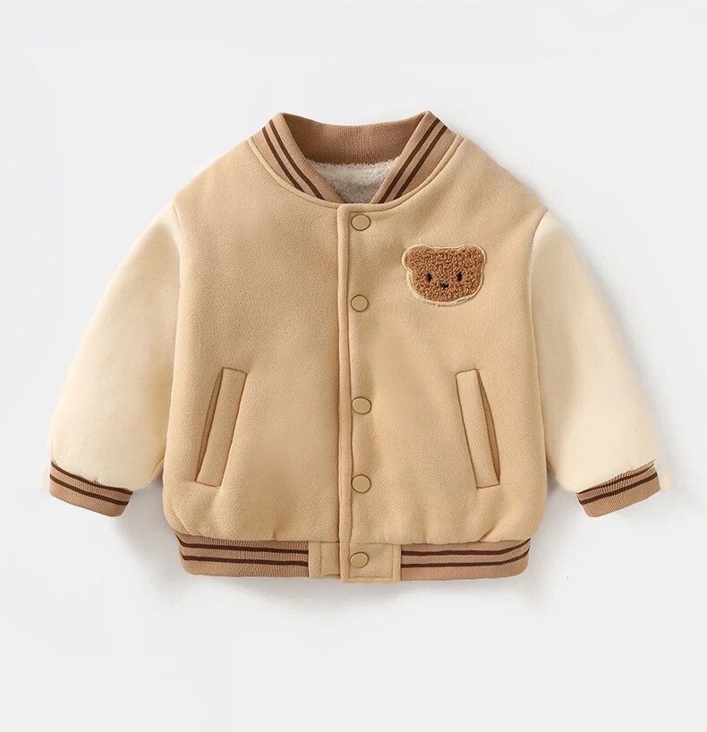 Jacket : Jas Kinderen Bruin - Exclusieve Beperkte Editie Honkbalbeer in Beige van Pantino