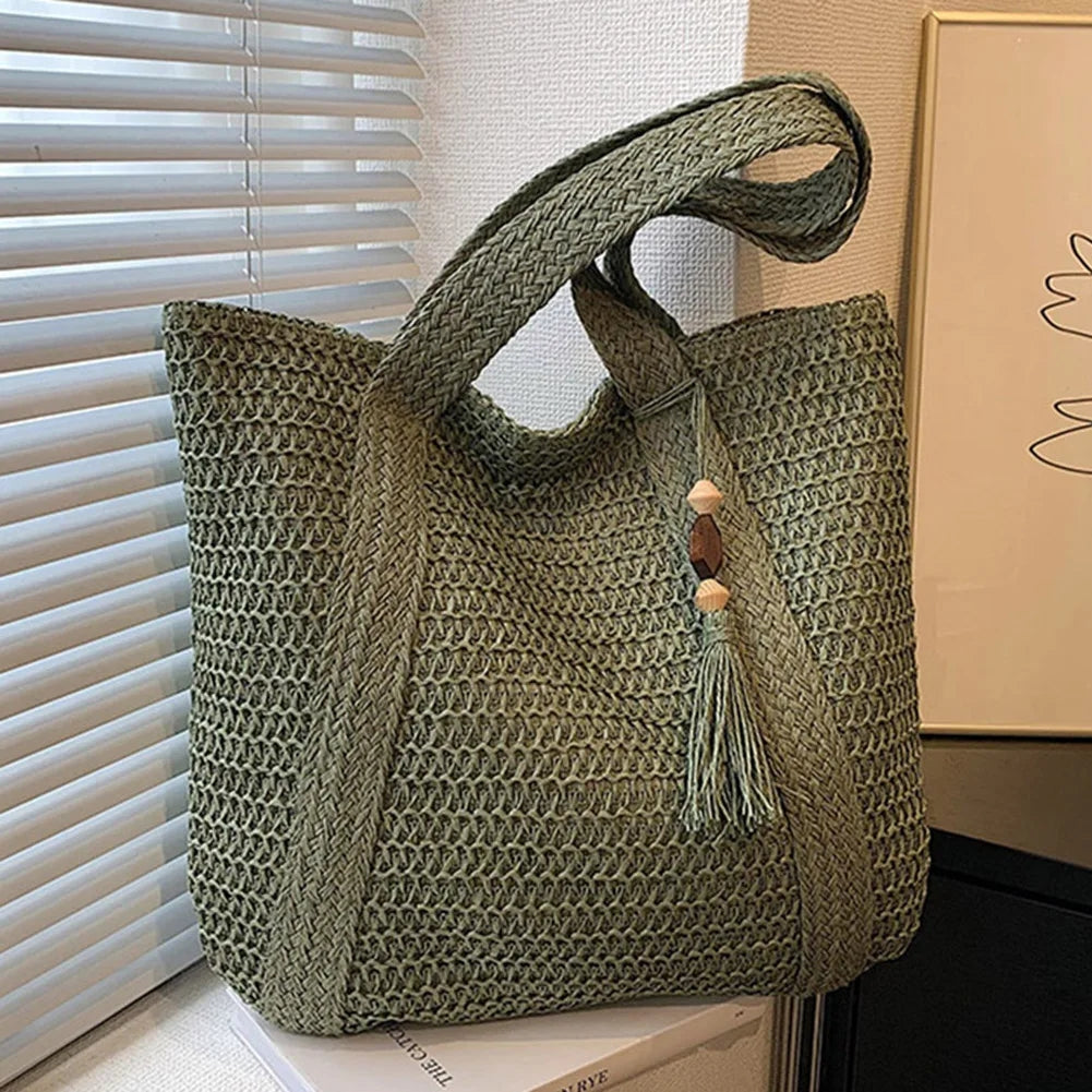 bags : Handtas Dames Bruin Rattan - EcoChic - Stijlvolle Schoudertas voor Vrouwen in Groen van Pantino