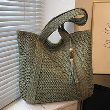 bags : Handtas Dames Bruin - EcoChic - Rattan in Groen van Pantino