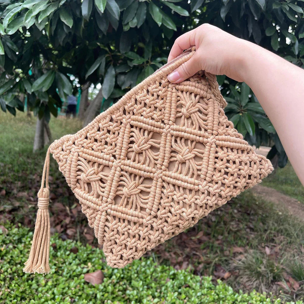 bags : Boho Schoudertas Dames - Katoenen Touw Gevlochten Eco - Katoen in van Pantino