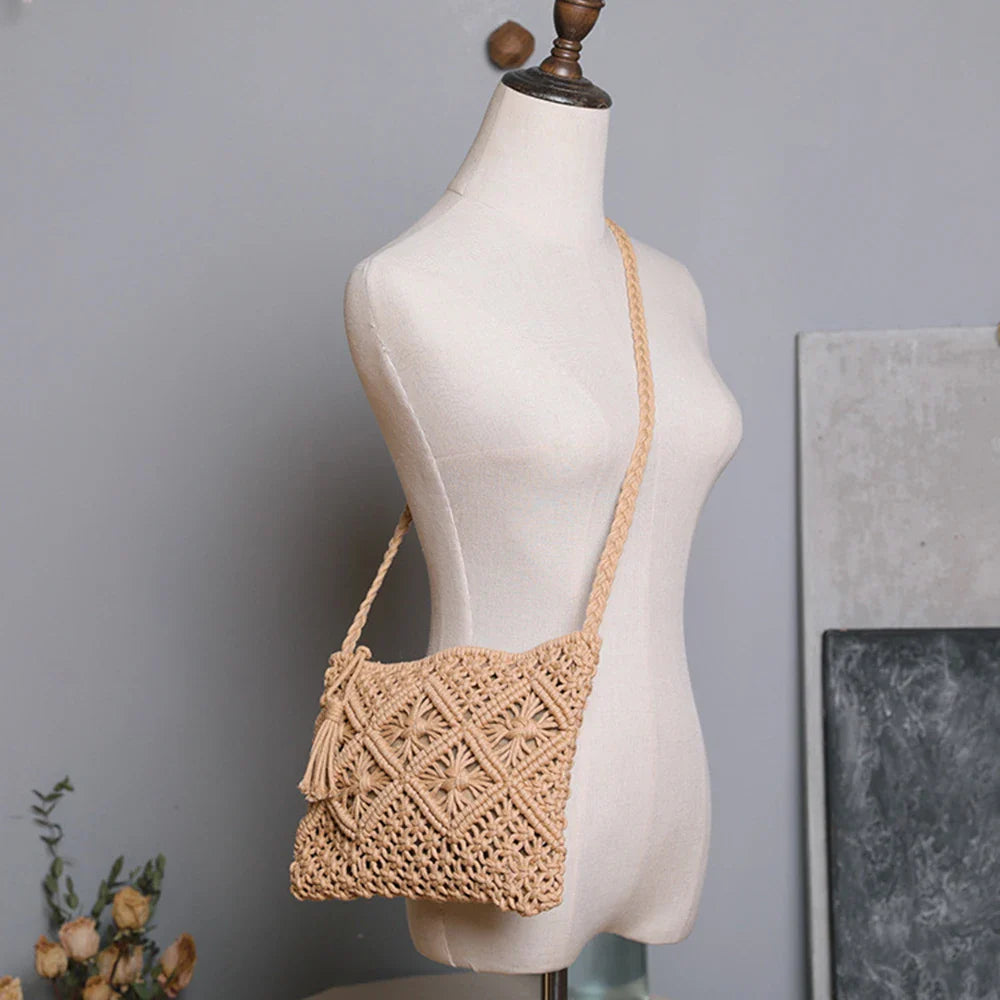 bags : Boho Schoudertas Dames - Katoenen Touw Gevlochten Eco - Katoen in van Pantino