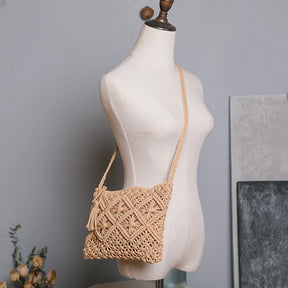 bags : Boho Schoudertas Dames - Katoenen Touw Gevlochten Eco - Katoen in van Pantino