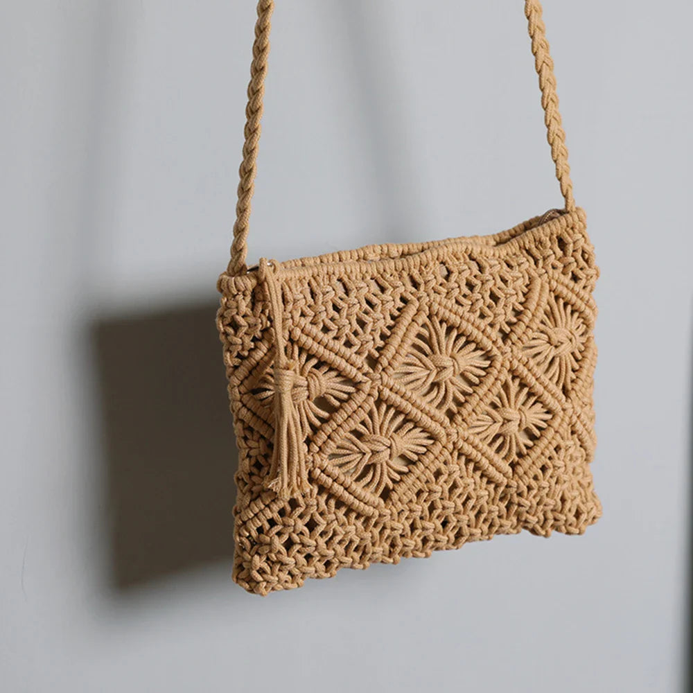 bags : Boho Schoudertas Dames - Katoenen Touw Gevlochten Eco - Katoen in van Pantino
