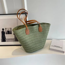 bags : Mandschoudertas Dames - Gevlochten Stro Rustiek Design - Stro in Groen van Pantino
