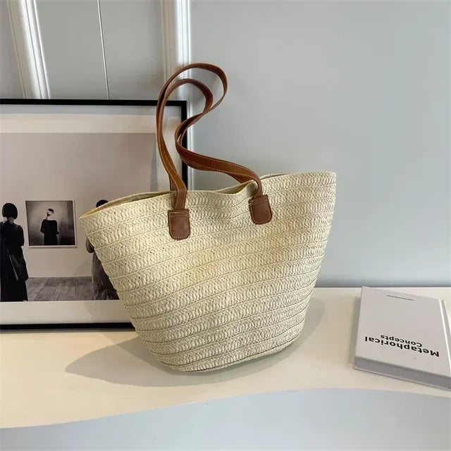 bags : Mandschoudertas Dames - Gevlochten Stro Rustiek Design - Stro in Crème-wit van Pantino