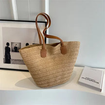 bags : Mandschoudertas Dames - Gevlochten Stro Rustiek Design - Stro in Khaki van Pantino