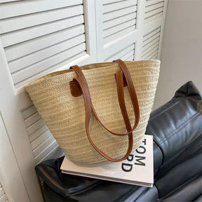 bags : Mandschoudertas Dames - Gevlochten Stro Rustiek Design - Stro in van Pantino