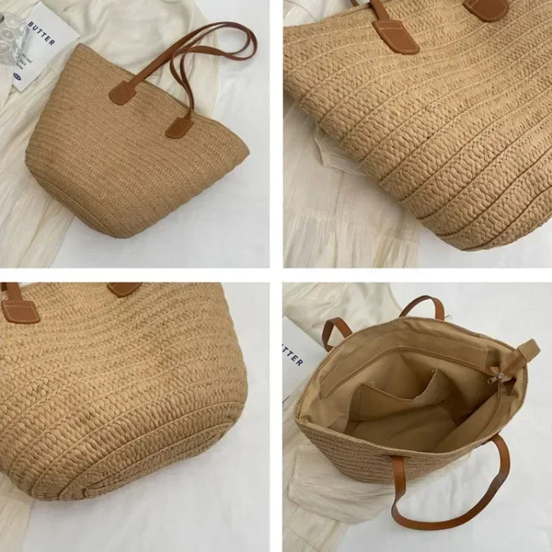 bags : Mandschoudertas Dames - Gevlochten Stro Rustiek Design - Stro in van Pantino