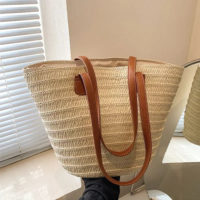 bags : Mandschoudertas Dames - Gevlochten Stro Rustiek Design - Stro in van Pantino
