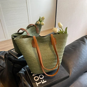 bags : Mandschoudertas Dames - Gevlochten Stro Rustiek Design - Stro in van Pantino