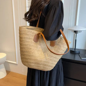 bags : Mandschoudertas Dames - Gevlochten Stro Rustiek Design - Stro in van Pantino