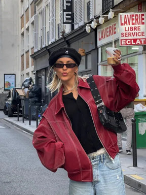 Jacket : Jas Dames Rood - Chic Imitatieleren in van Pantino