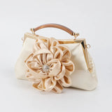 Sac en satin pour femmes noir - nœud floral détail strass soirée - satin