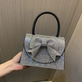 bags : Clutch Dames Zwart - Verfraaid Kristallen Strik Avond - Stof in van Pantino
