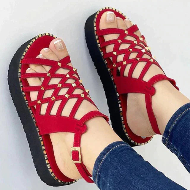 Sandals : Sandalen Dames Zwart - Stijlvolle Pastel Schuimzool - Brengt Elegantie en Comfort naar Elke Stap in Rood van Pantino