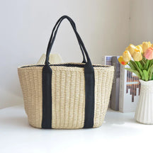bags : Stro Schoudertas Dames - Grote Capaciteit Zomerse Stijl - Stro in Beige van Pantino
