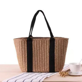 bags : Stro Schoudertas Dames - Grote Capaciteit Zomerse Stijl - Stro in Khaki van Pantino