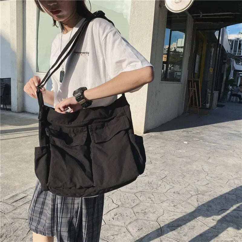 bags : Crossbody Tas Dames Zwart - Vintage Canvas Handtas voor dagelijks gebruik in van Pantino
