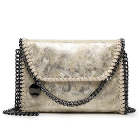 bags : Clutch Dames Bruin - Isabel Suède met Kettingdetail in Goud van Pantino