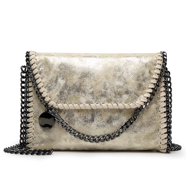 bags : Clutch Dames Bruin - Isabel Suède met Kettingdetail in Goud van Pantino