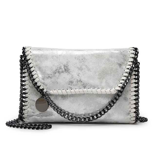 bags : Clutch Dames Bruin - Isabel Suède met Kettingdetail in Wit van Pantino