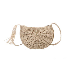 bags : Bohemian Crossbody Tas Dames Beige - Handgeweven Halfrond - Stro in Beige van Pantino
