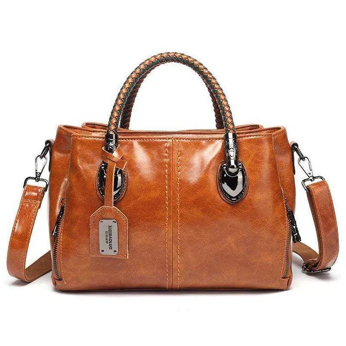 bags : Klassieke Leren Tas Dames Zwart - Gevlochten Handvatten - PU-Leer in van Pantino