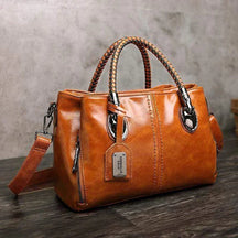 bags : Klassieke Leren Tas Dames Zwart - Gevlochten Handvatten - PU-Leer in Braun van Pantino