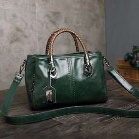 bags : Klassieke Leren Tas Dames Zwart - Gevlochten Handvatten - PU-Leer in Groente van Pantino