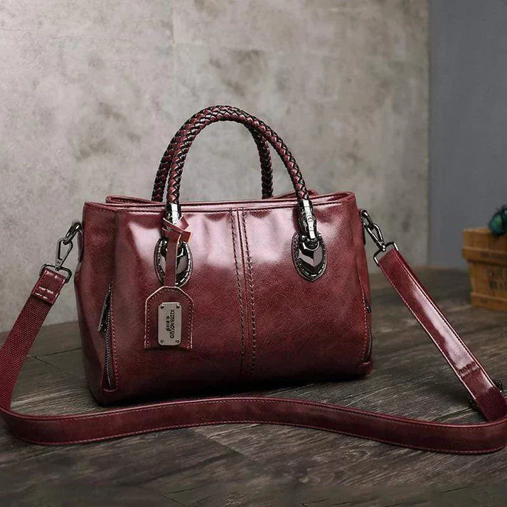 bags : Klassieke Leren Tas Dames Zwart - Gevlochten Handvatten - PU-Leer in Rot van Pantino