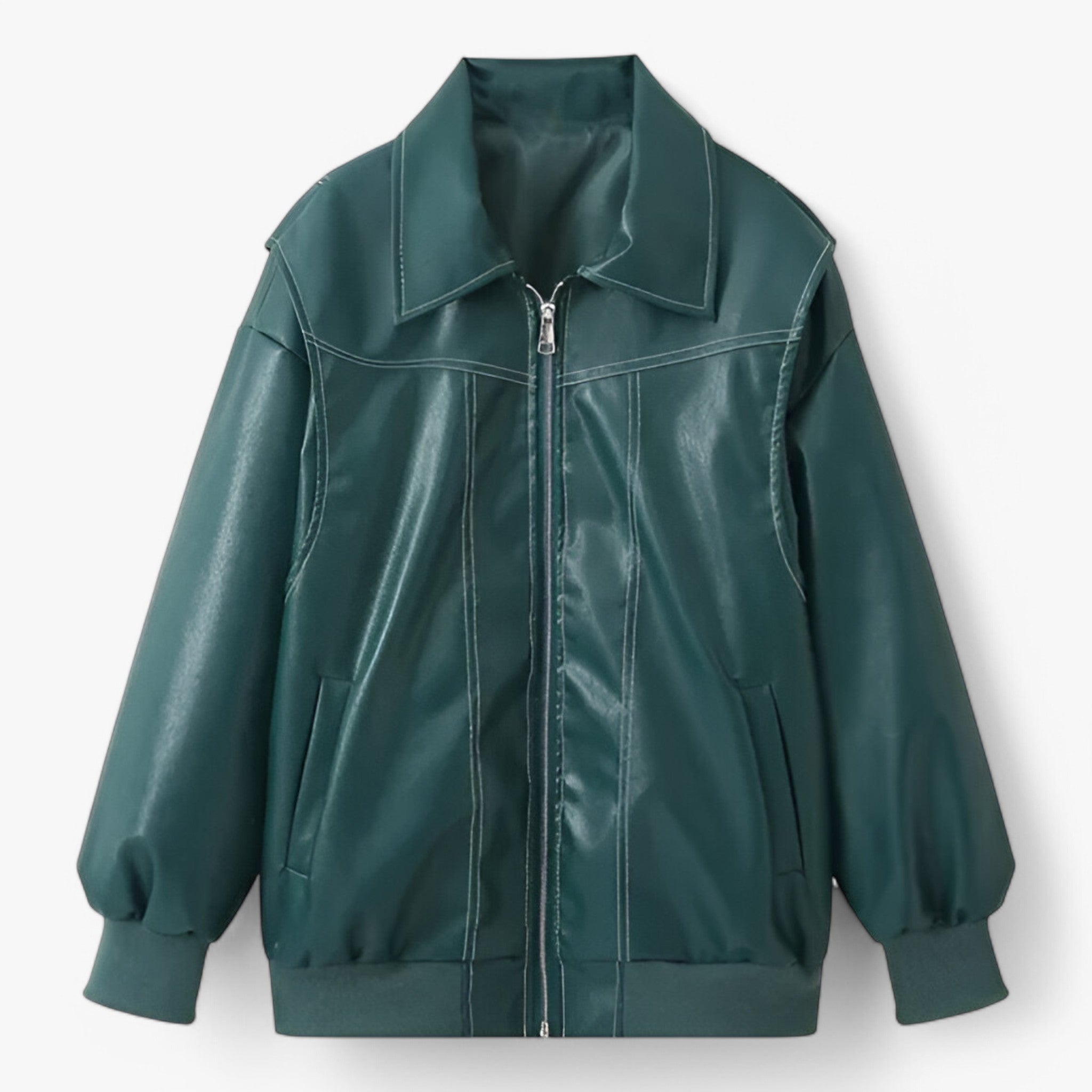 Jacket : Jas Dames Rood - Chic Imitatieleren in Groen van Pantino