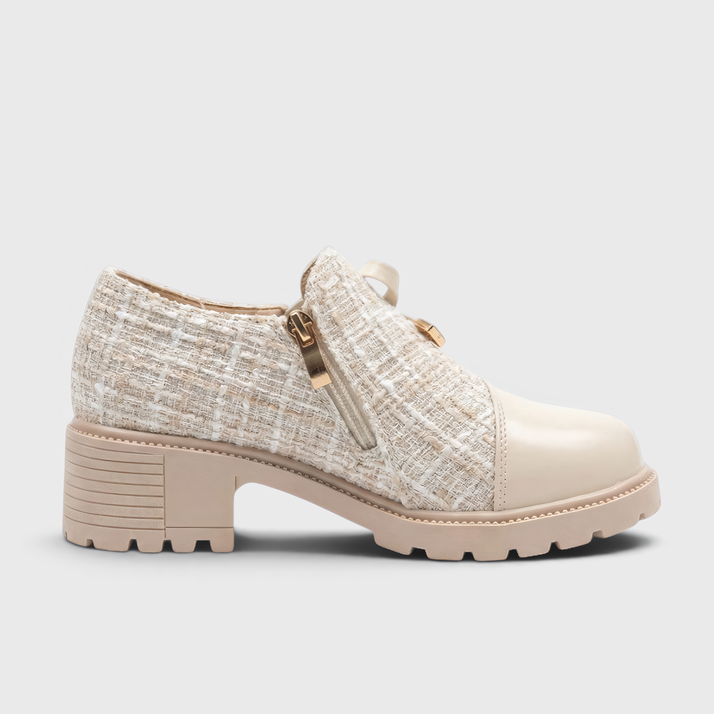 AS - Womens - Heels : Julia - Schoenen met lage hak en ritssluiting in Beige van Loranza
